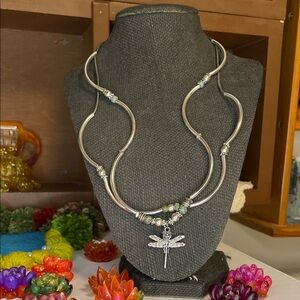 Lizzy James Silver Dragonfly Necklace Layered with Beaded Accents